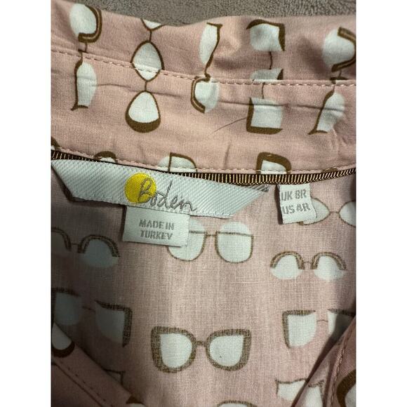 Boden Lunette Dress Size 4 Button Down Tie Sash Pockets Glasses Whimsical Pink - Picture 4 of 6